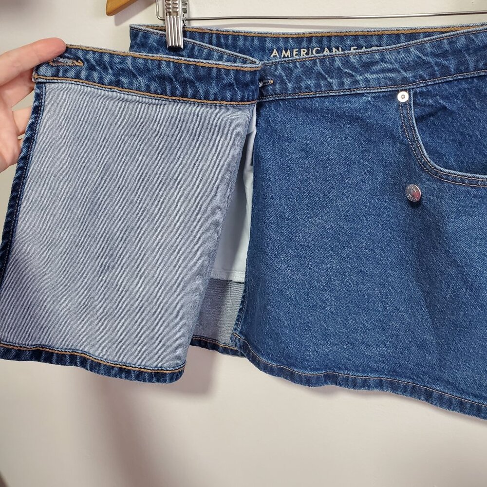 AMERICAN EAGLE AE Stretch Crossover Mid-Rise Mini Skirt Denim Jean Blue Womens 6 - Picture 5 of 13
